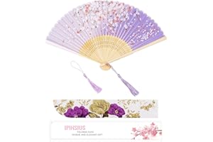 iPihsius Folding Fan, Slik Folding Hand fan with First Layer Bamboo, with Storage Bag, Tassel, For Cooling, Performances, Decorations, Gifts, Classic Ink Plum Gradient Violet