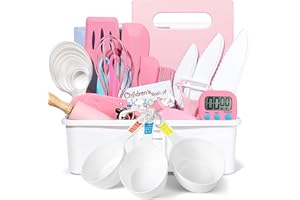SUHCTUPTX 37PCS Kids Cooking Sets Real, Kids Cooking and Baking Gift Set with Storage Case Timer Kid Safe Knives Cutting Board, Toddler Real Kitchen Tools, Birthday Gifts for Girls Boys Age 4 - 8