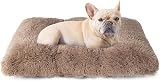 EHEYCIGA Fluffy Dog Crate Bed Medium 75x50x7.5cm Camel Anti-Slip