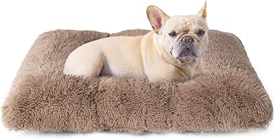 EHEYCIGA Fluffy Dog Crate Bed Medium 75x50x7.5cm Camel Anti-Slip