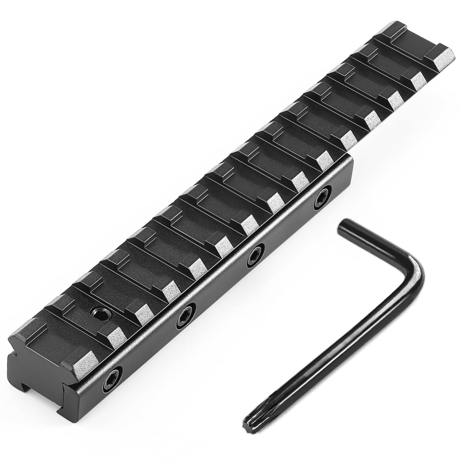 Photo 1 of ***HAS SCRAPES & SCRATCHES**** Dovetail to Picatinny Rail Adapter, 11mm Dovetail to 21mm Upgraded Build-in Locking Screws Picatinny Rail Low Profile Scope Mount Converter Base 3/8" to 7/8" Converter-14 Slots-Black-(1 Pack). *** bundled with hole covers/br