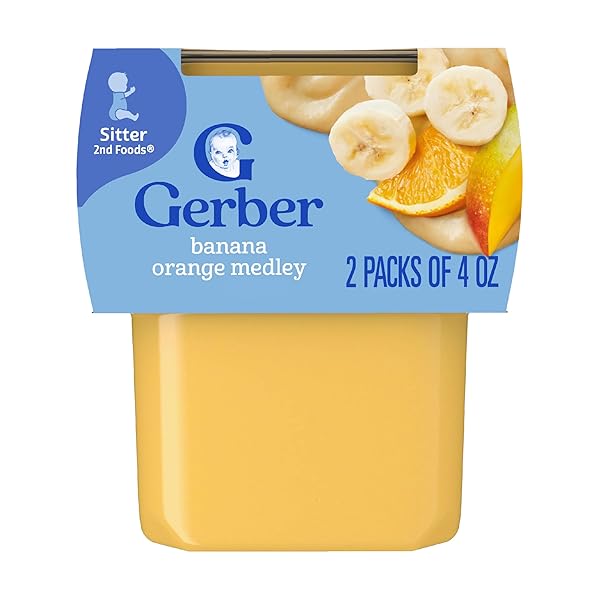 GERBER STAGE 2 BABY FOOD, BANANA ORANGE MEDLEY PUREE TUB, NO ARTIFICIAL COLORS OR FLAVORS, BABY PUREE, 2-PACK