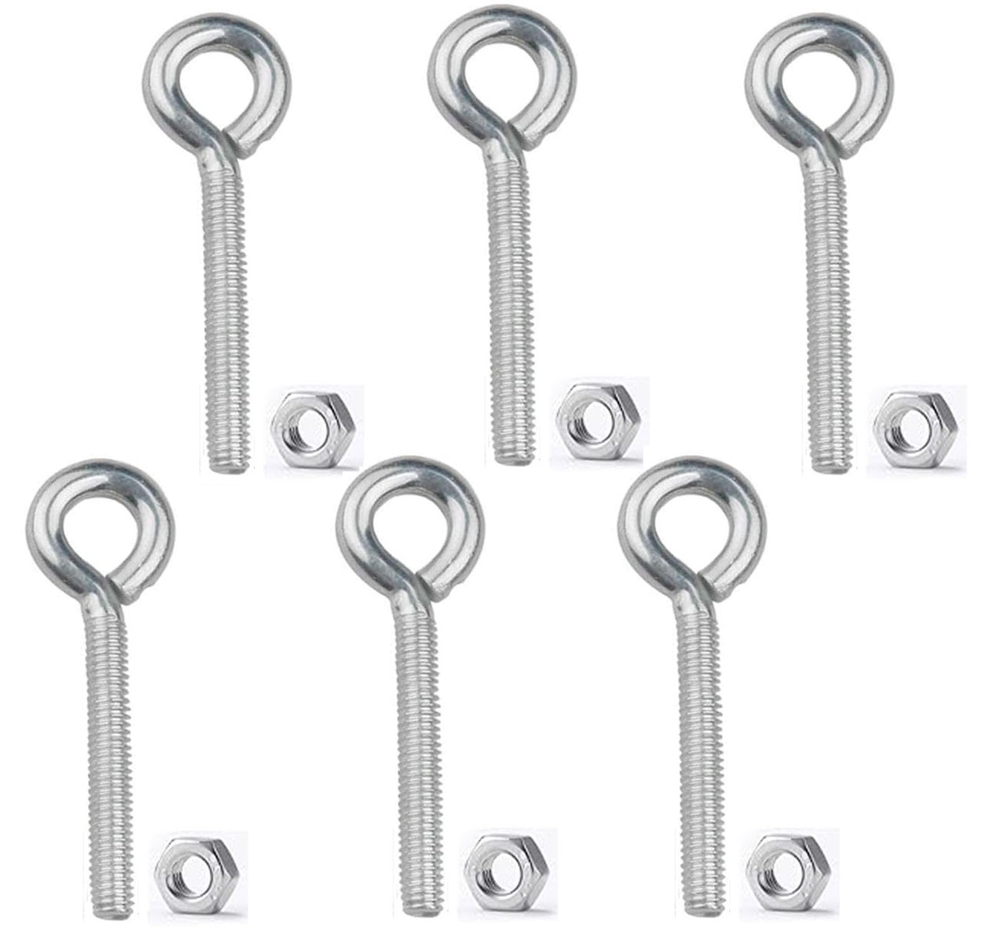 6X Eye Bolts with Hex Nut - Welded Closed Screw Rings - Corrosion Resistant 304 Stainless Steel (M8)
