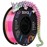 Sovol PLA Filament Silk Tri Color Co-Extrusion 1.75mm, 3D Printer Filament 1kg/ 2.2lbs, Shiny Silk Rose Blue Yellow 3 in 1 Co