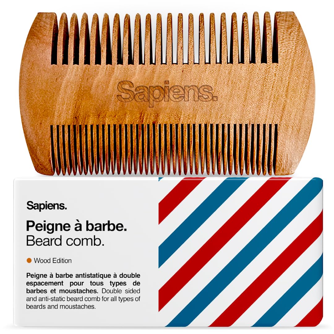 Sapiens Barbershop Men's Beard Comb – Pear Wood Comb Lightweight – Anti-Static Double Spacing Beard Comb for Beard Care and Care – Ideal for Styling Beards