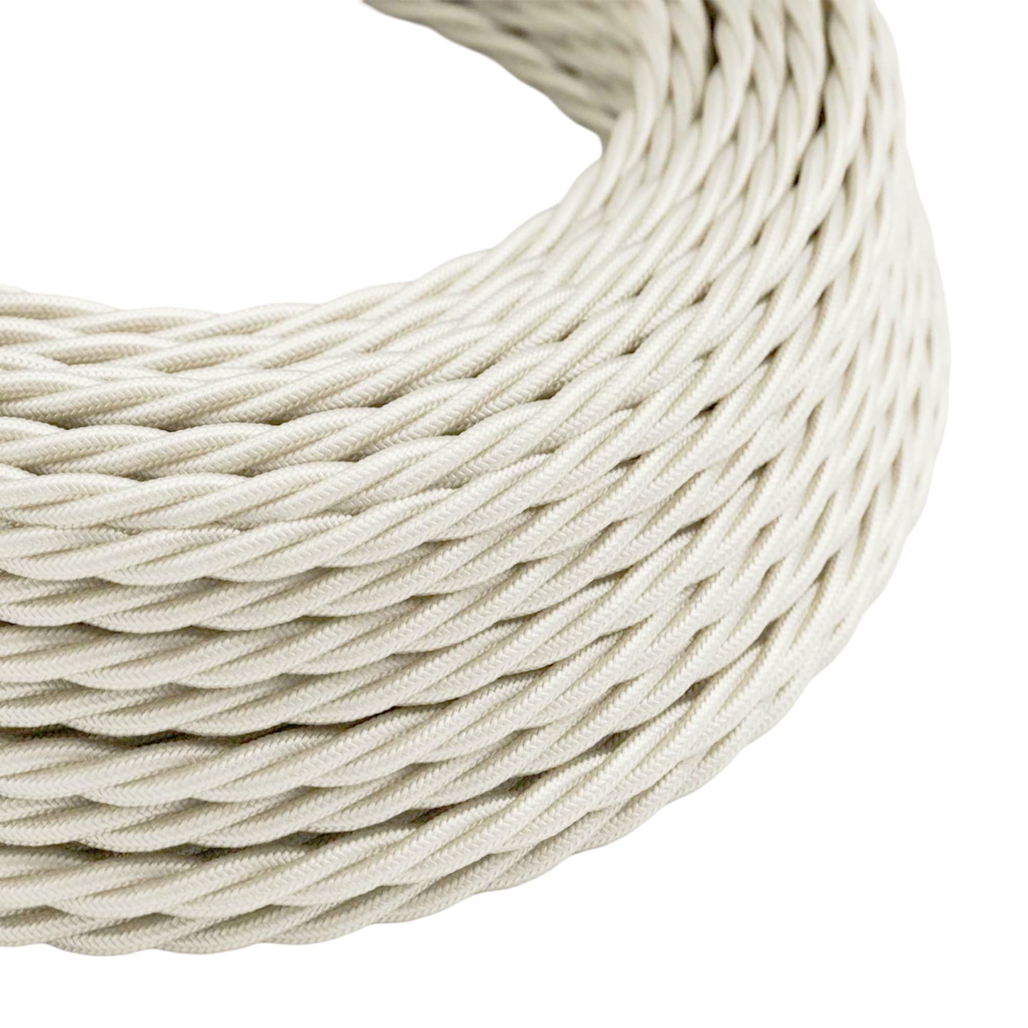LEDSone Vintage Colored Twisted Braided Fabric Flex 10 Meters Ivory Cable Wire Cord Electric Light Lamp 2 Core DIY Wire Lighting 240v (Ivory)