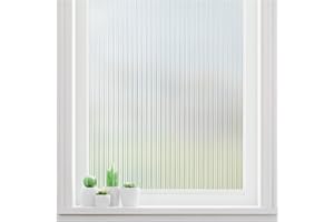 Haton Reeded Glass Window Privacy Film, Frosted Glass Window Film, Static Cling UV Blocking Stickers, Decorative Removable Cover for Bathroom Door Office, Non Adhesive 17.5" x 78.7"