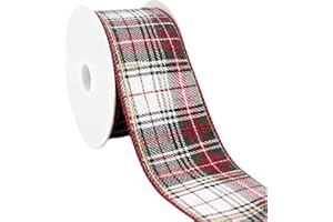 Meseey Red Green White Buffalo Plaid Ribbon 2.5 Inch x 10 Yards Christmas Tartan Gingham Check Wired Edge Ribbon Decor for DIY Crafts Gift Wrapping Home Decorations(White/Red/Green,2.5 inch)