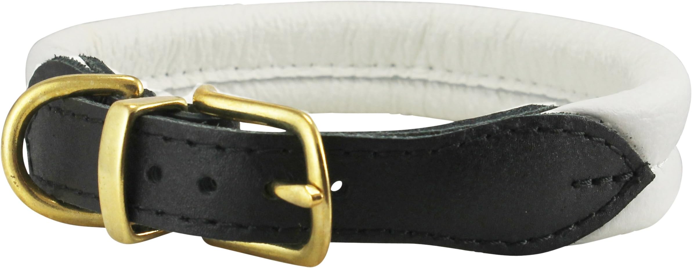 Dogs My Love White Soft Genuine Rolled Leather Dog Collar Brass Hardware