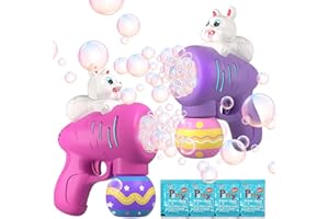 TOIDGY 2 Pack Easter Bubble Gun Machine for Kids, Easter Basket Stuffers for Toddler Boys Girls, Outdoor Toys Bunny Bubble Maker for Party Favors, Light Up Bubble Blower for Kids, Ideal Toys Gifts