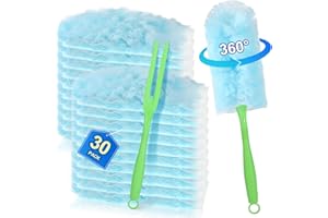 WLICH 30PCS Disposable Dusters Refills,Bulk Heavy Duty Dusters Refills 360 Degree Dusters Blue Electrostatic Replacement Head,Disposable Duster Heads for Blinds Ceiling Fans Furniture Multi-Surface Dusting