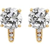 Mariell Clip-On Cubic Zirconia Crystal Stud Earring, 2 Carat, for Wedding, Bride, Prom, Birthday Gift