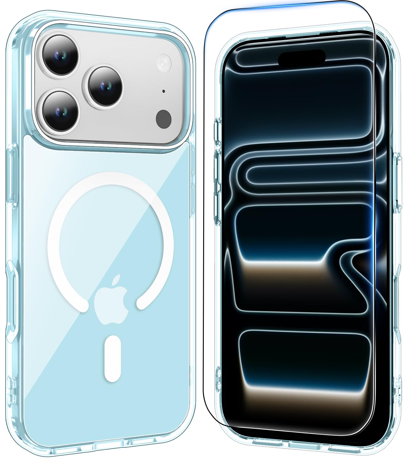 Photo 1 of Temdan for iPhone 17 Pro Max Case Clear Blue with Screen Protector, [Compatible with Magsafe][Anti-Yellowing][Military-Grade Protection] Shockproof Slim Magnetic Phone Case Cover, Blue