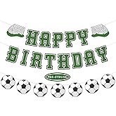 Uflashmi Pre-Strung Soccer Happy Birthday Banner, Soccer Theme Birthday Party Decorations for Boys, Sports Party Decorations Supplies