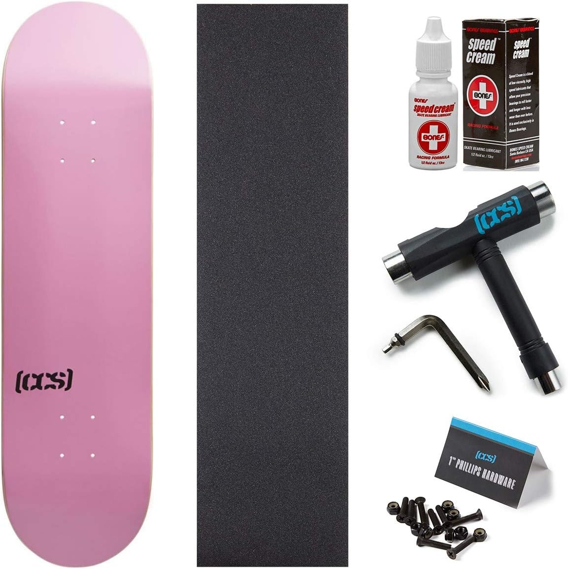  CCS Logo Skateboard Deck Pink 8.00' with Bones Speed Cream, Grip