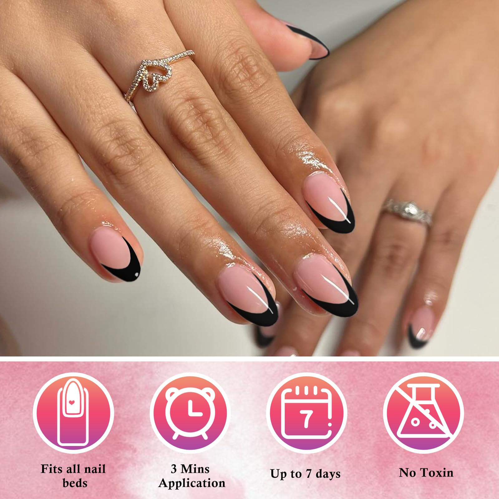 AddFavor French Tip Press on Nails Short Oval Fake Nails, 120pcs Black French Tips Nails Press on Medium Almond False Acrylic Nails for Women and Girls - Image 3