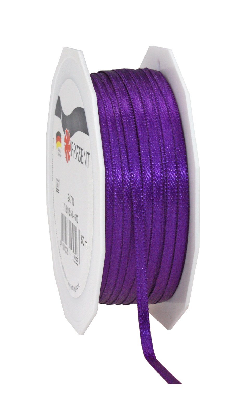 PRÄSENT C.E. Pattberg SATIN violet gift ribbon, 55 yards for Wrapping Gifts, 0.12 inches width, Ribbon for Decorating & Crafting, Decorative Ribbon for Gifts, for every occasion — image 1