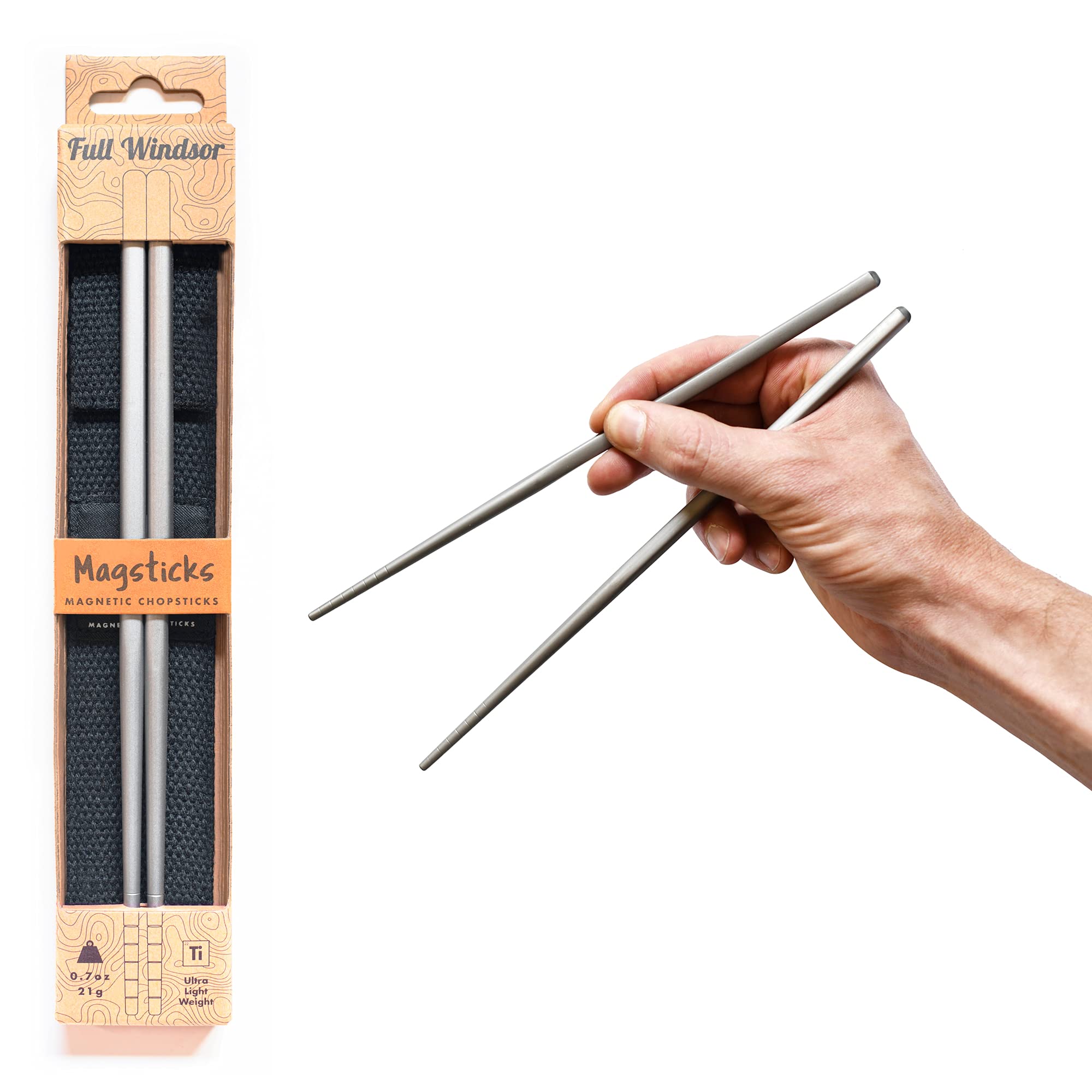 MAGSTICKS Magnetic Titanium Chopsticks | Lightweight & Multipack Reusable Chop Sticks w/ Recycled Polyester Pouch & Grooved Notches on Tips | Ideal as Dinnerware, Backpacking, Camping Eating Utensils