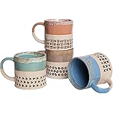 Bosmarlin Ceramic Coffee Mug Set of 4, 19 Oz, Coffee Cups with Big Handle, Microwave Safe, Unique Reactive Glaze (Multicolor)