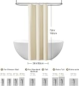 Waterproof Narrow Shower Curtain 92x182cm Beige Linen Look view 6