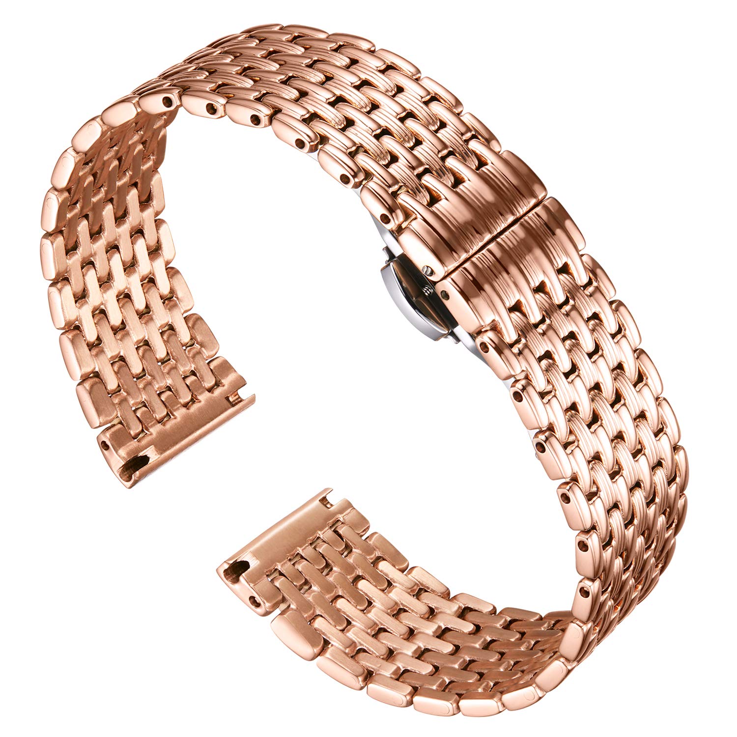 Photo 1 of BINLUN Ultra Thin Mesh Stainless Steel Watch Band Light Watch Strap Polished Watch Bracelets Replacement 12mm/14mm/16mm/18mm/20mm/22mm for Men Women with Butterfly Buckle(Rose Gold,20mm)