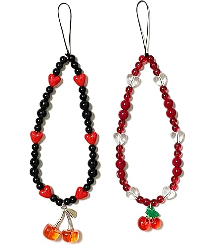 GORGECRAFT 22.5CM Mushroom Beaded Phone Strap Pearl Universal Handmade Keychain Detachable Resin Colorful Charm Cell Phones Anti-Lost Wrist Lanyard Mobile Phone Case Accessories Chains For Women Girl