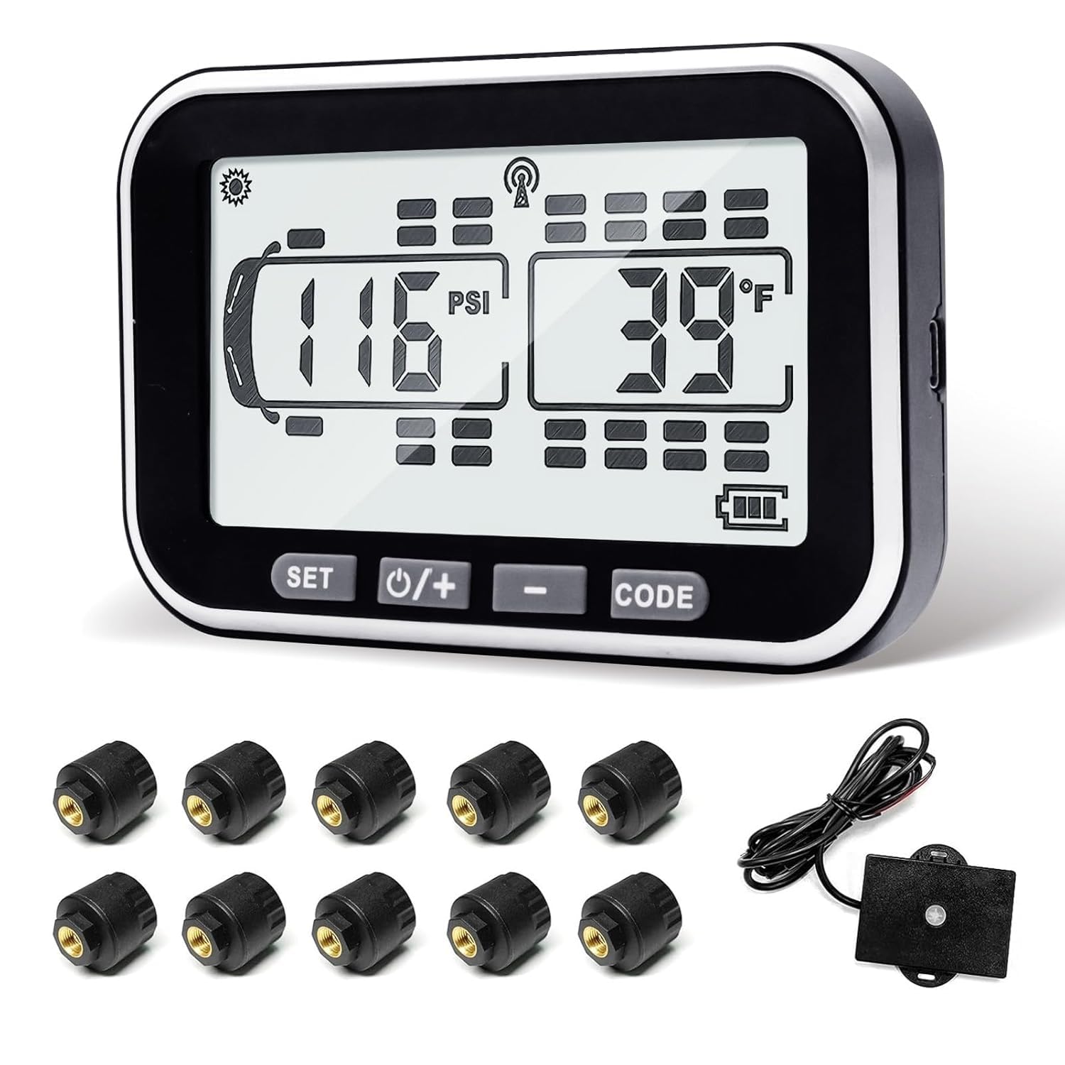 Photo 1 of MIRAIDON 4.3" Trailer Tire Pressure Monitoring System with 10 Sensors, RV TPMS with 5 Alert Modes, Solar Power Wireless TPMS, 80ft Sensing Distance Tire Pressure Monitor for Trailers, Heavy Trucks