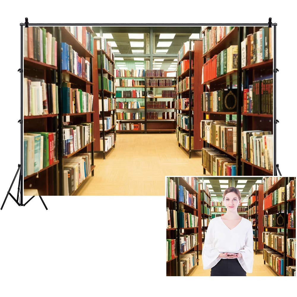 YongFoto 8x6ft Bright Library Backdrop School Backdrop Bookshelf Bookstore Background Zoom Meeting Backdrop Online Teaching Decor Wallpaper Online Video Conferencing Backdrop