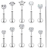Ocptiy 20G 18G 16G Push in Theadless Nose Rings Studs Hypoallergenic Lip Labret Jewelry Flat Back Nose Stud Stainless Steel Cartilage Helix Tragus Earrings for Women Men 6mm 7mm 8mm Bars Diamond 3mm