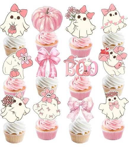 24x Rosa Geister-Cupcake-Topper – Süße Deko Für Halloween- & Babyparty
