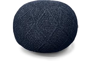 ARTPLAN Outdoor Pouf Ottoman Foot Rest Hand Weaving Knight Home Nahunta Pouf Round Kintted Olefin,Dark Blue