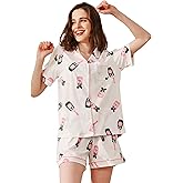 NAP BOUND 100% Cotton Pajamas for Women Sets 2 Pieces Pjs Button short sleeves with Pockets Soft Sleepwear Loungewear XS-XXL