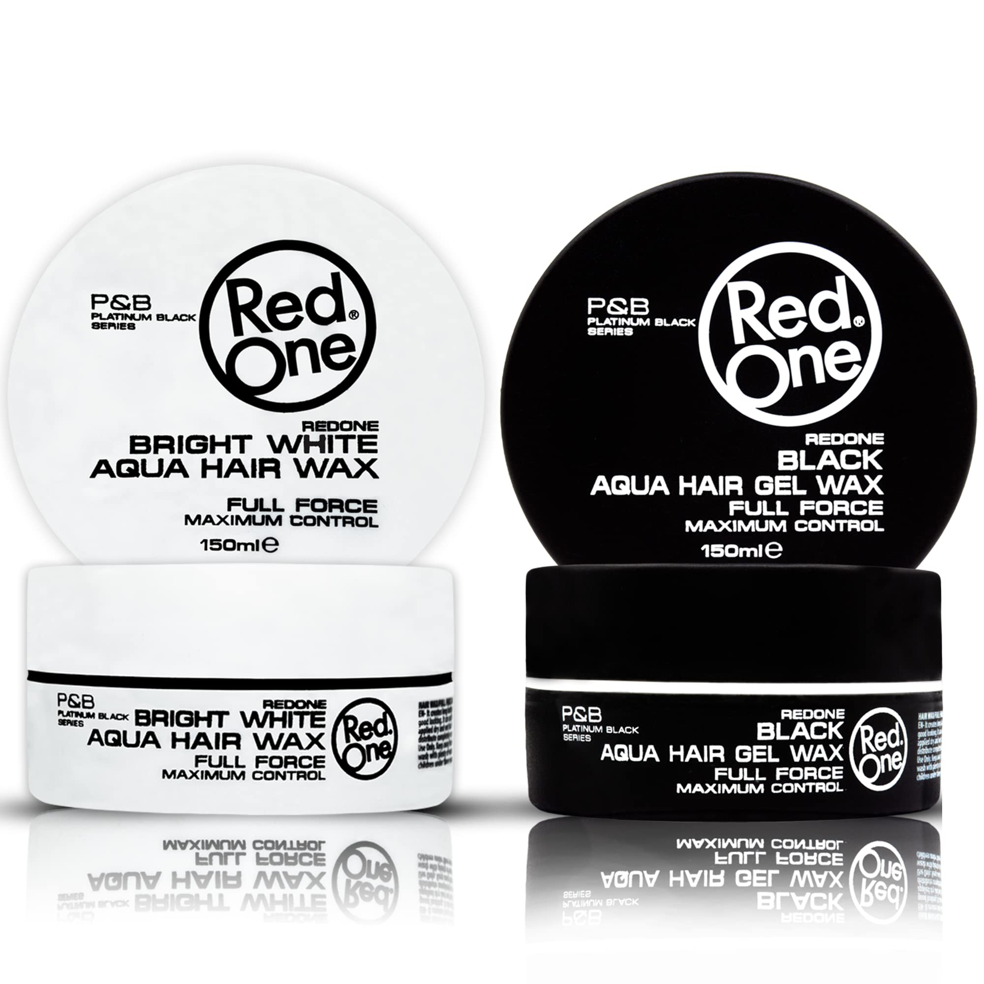 RedOne Aqua Hair Wax Black & White 2x150ml | Professional Hair Styling Wax for Men & Women | Strong Hold, Shine Look & Full Control | Non Greasy, Easy Wash Out | Lime & Peach Scent | Barber Styling