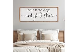 Paquesta Give It to God and Go to Sleep Sign Wall Decor Above Bed 40''×15'' Large Farmhouse Bedroom Decor Wood Guest Room Decor Framed Wall Art Rustic Master Bedroom Essentials Wall Decoration (Wood)