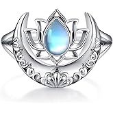 HUKKUN Lotus Rings Sterling Silver Moon Lotus Rings for Women Lotus Jewelry Gifts for Women