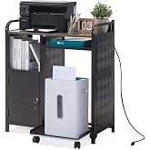 Lauren&amp;Harold Large Printer Stand with Storage and Outlet for Home Office | Printer Stand with Paper Shredder Stand &amp; PC Tower Stand with Wheels, Printer Table Cart with File Cabinet and Storage Shelf