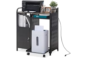 LAUREN HAROLD Large Printer Stand with Storage Printer Table with Socket and USB Charging Port for Home Office, Printer Cabinet with Paper Shredder Stand, Desk for Printer Stand Table, PC Tower Stand with Wheels