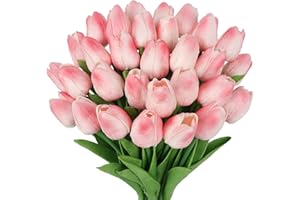 MACTING 30 PCS Artificial Tulip Flowers 13.7" Real Touch Fake PU Tulips Bouquet Faux Flowers for Floral Arrangements Table Ce