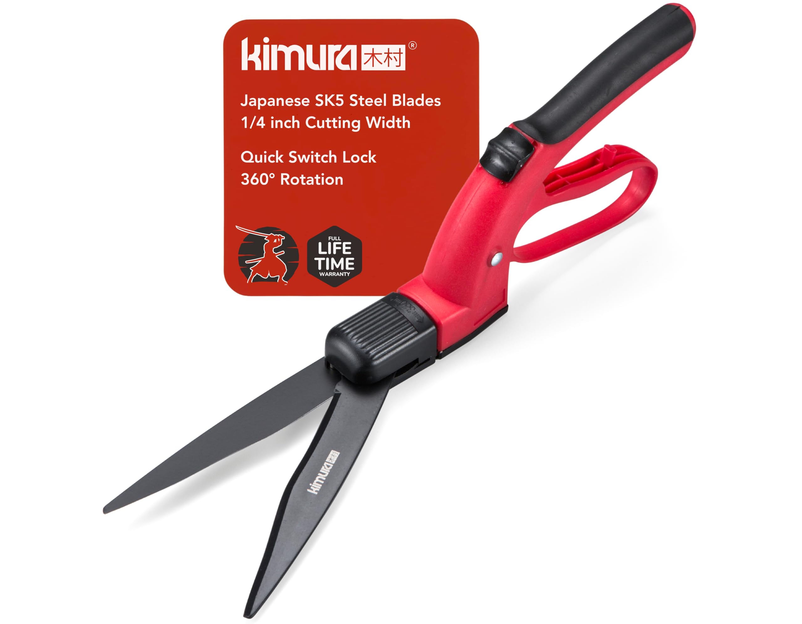 Kimura® Pro Grass Shears - Premium Lawn Shears with 360° Rotating Head, Japanese SK5 Steel Blades, Lightweight, Ergonomic TPR Coated Handles, Ideal Garden Shears for Edging and Trimming - 370mm