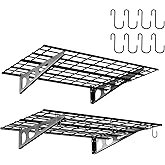 ZUCIRE 2x3 Ft Garage Wall Shelving, 700 lbs Heavy Duty Metal Garage Shelf Storage Organization, 24x36 Inch Wall Mounted Floating Shelves with Hooks, High Capacity, Space Saving, 2 Pack