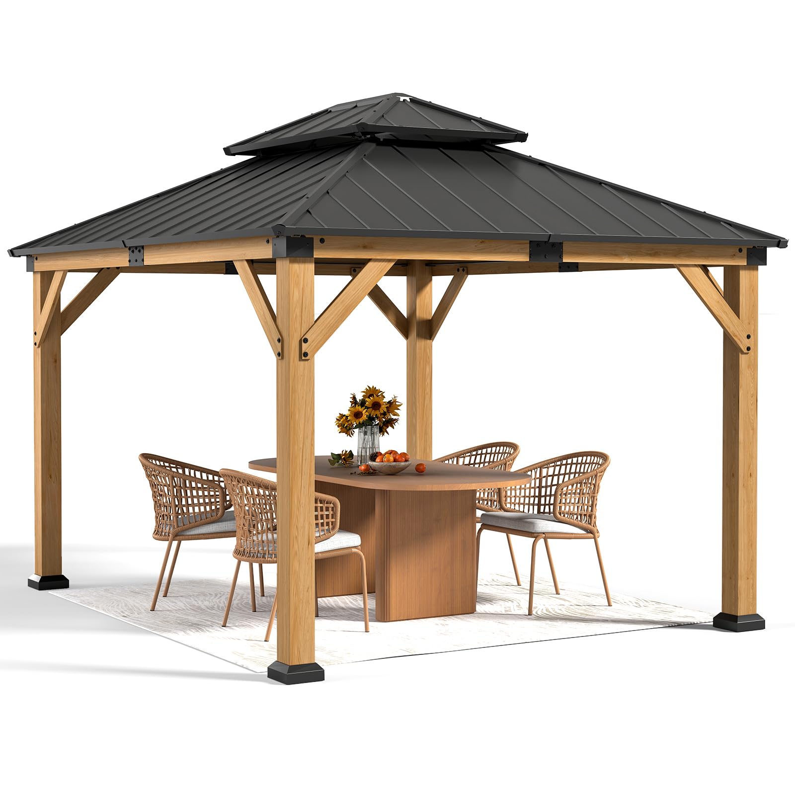 Photo 1 of Jocoevol 10' X 12' Wood Gazebo Hardtop Outdoor Permanent Pavilion with Double Galvanized Steel Roof Snow Support, Wind Resistance for Backyard Garden, Lawns, Patio
