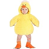 Baby Duck Halloween Costume for Infants - Plush Yellow Duck Hooded Jumpsuit, Striped Leggings & Shoe Covers
