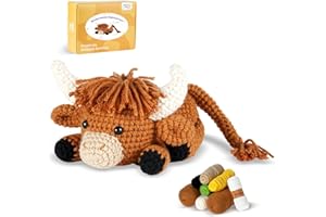 MOREJMTT Crochet Kit for Beginners, Learn to Crochet, Include Easy Knitting Soft Yarn, Step-by-Step Video Tutorial, Hook, Holiday Birthday Gift for Adults and Kids(Highland Cow)