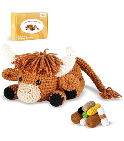 Crochet Kit for Beginners - 2 Pack Highland Cow and Owl Starter Crochet Kits with Step-by-Step Video Tutorials and Yarns, Hook, Accessories, Birthday DIY Handmade Craft Gift for Adults and Kids