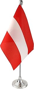 GentleGirl.USA Austria Table Flag, Stick Small Mini Austrian Flag Office Table Flag on Stand with Stand Base, International Festival Decoration,Austrians Theme Party Decoration,Home Desk Decoration