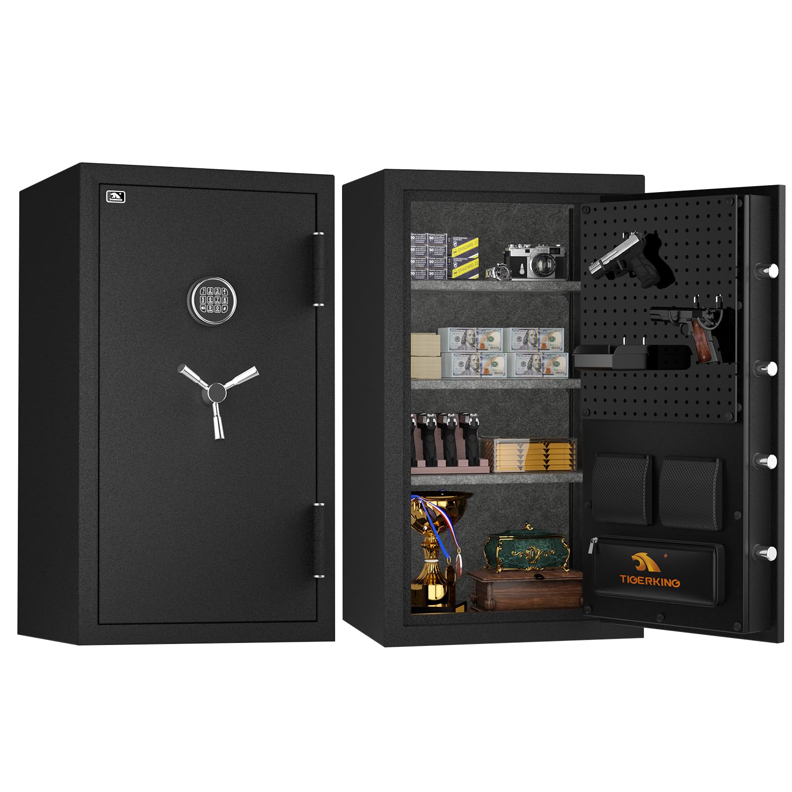 Photo 1 of TIGERKING 8.78 Cu Ft Fireproof and Waterproof Safe with Digital Lock, DIY Pegboard Door, Heavy-Duty Steel Large Floor Safe for Home & Office, 30-Min 1200°F Fireproof & 72-Hr Waterproof Protection
