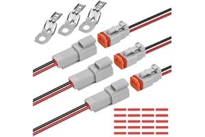 TENGSANCE 2 Pin Waterproof Connectors, Deutsch Connector 2 Pin DT Series - 3 Pairs 12 AWG Automotive Electrical Plug Kit, Male Female for Car, Truck, Boat, LED Work Light（2pin