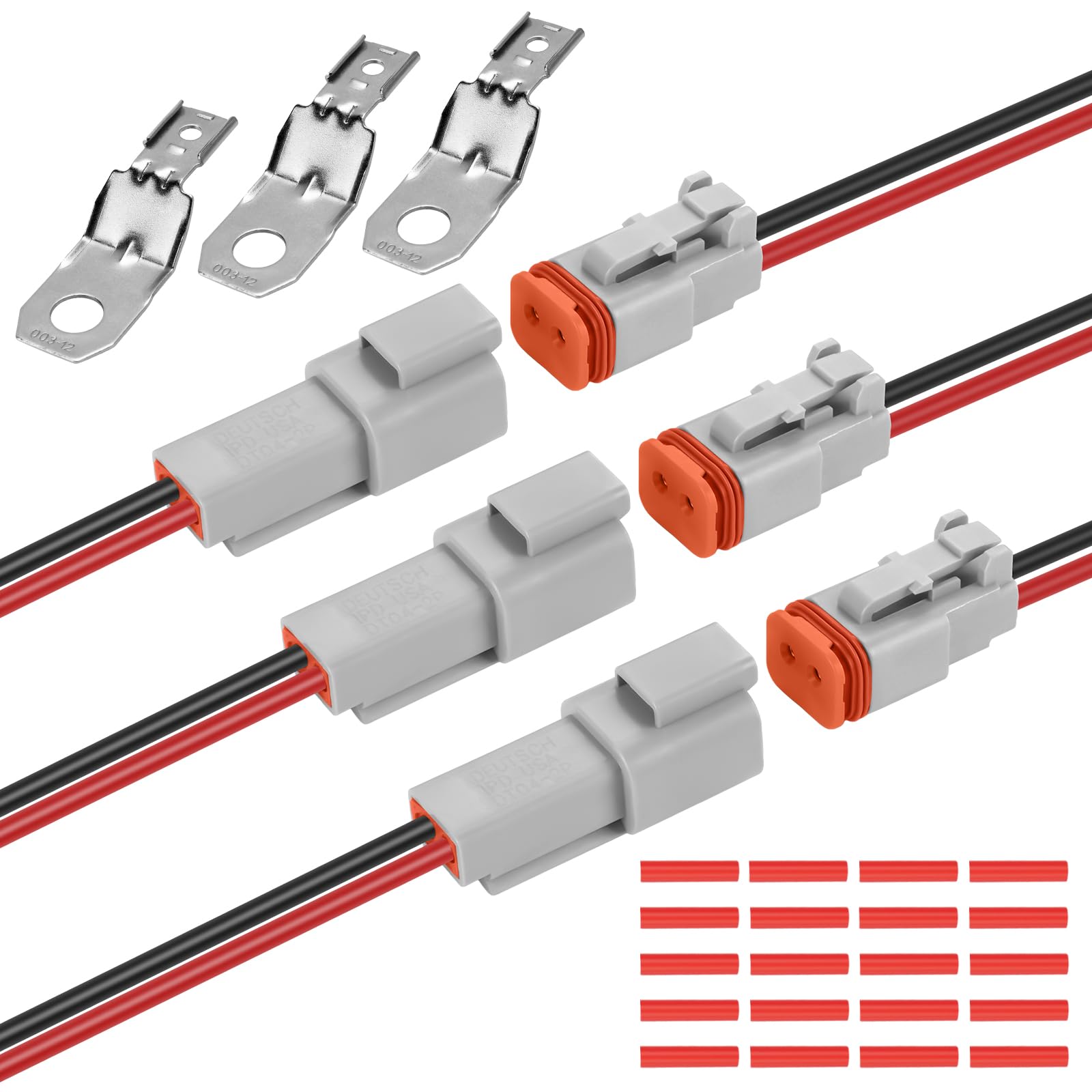 Photo 1 of 2 Pin Waterproof Connectors, Deutsch Connector 2 Pin DT Series - 3 Pairs 14 AWG Automotive Electrical Plug Kit, Male Female for Car, Truck, Boat, LED Work Light?2pin