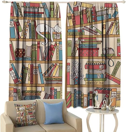 Amazon Com Tidefree Simple Curtain Cat Nerd Book Lover Kitty