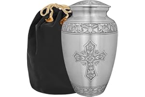 Trupoint Memorials Cremation Urns for Human Ashes, Religious Decorative Burial Urn for Adult Men and Women, Large Silver Cross